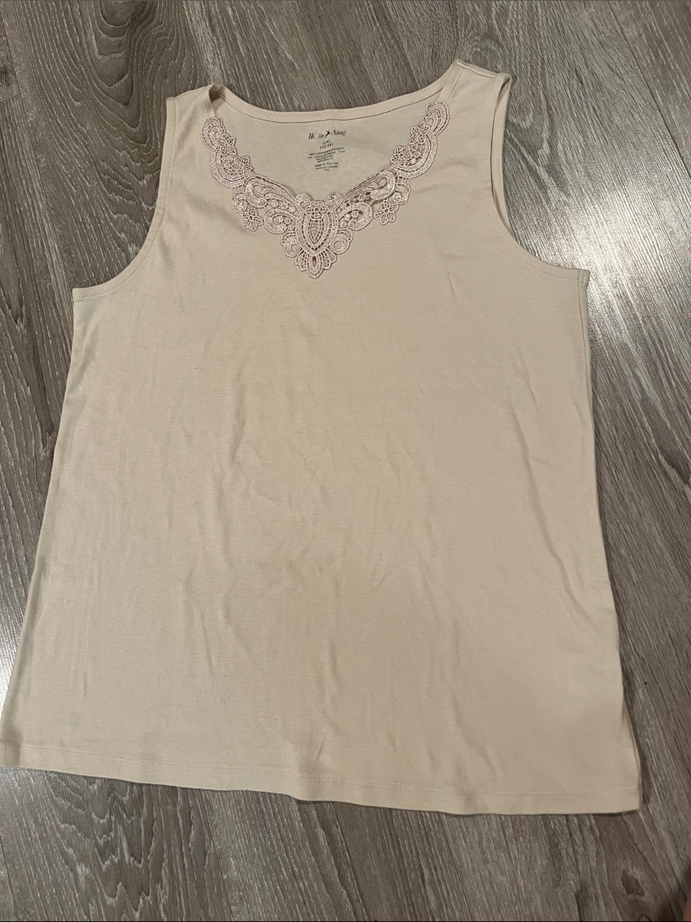 White Stag 100% cotton Cream Lace-Trim Sleeveless Tank Top